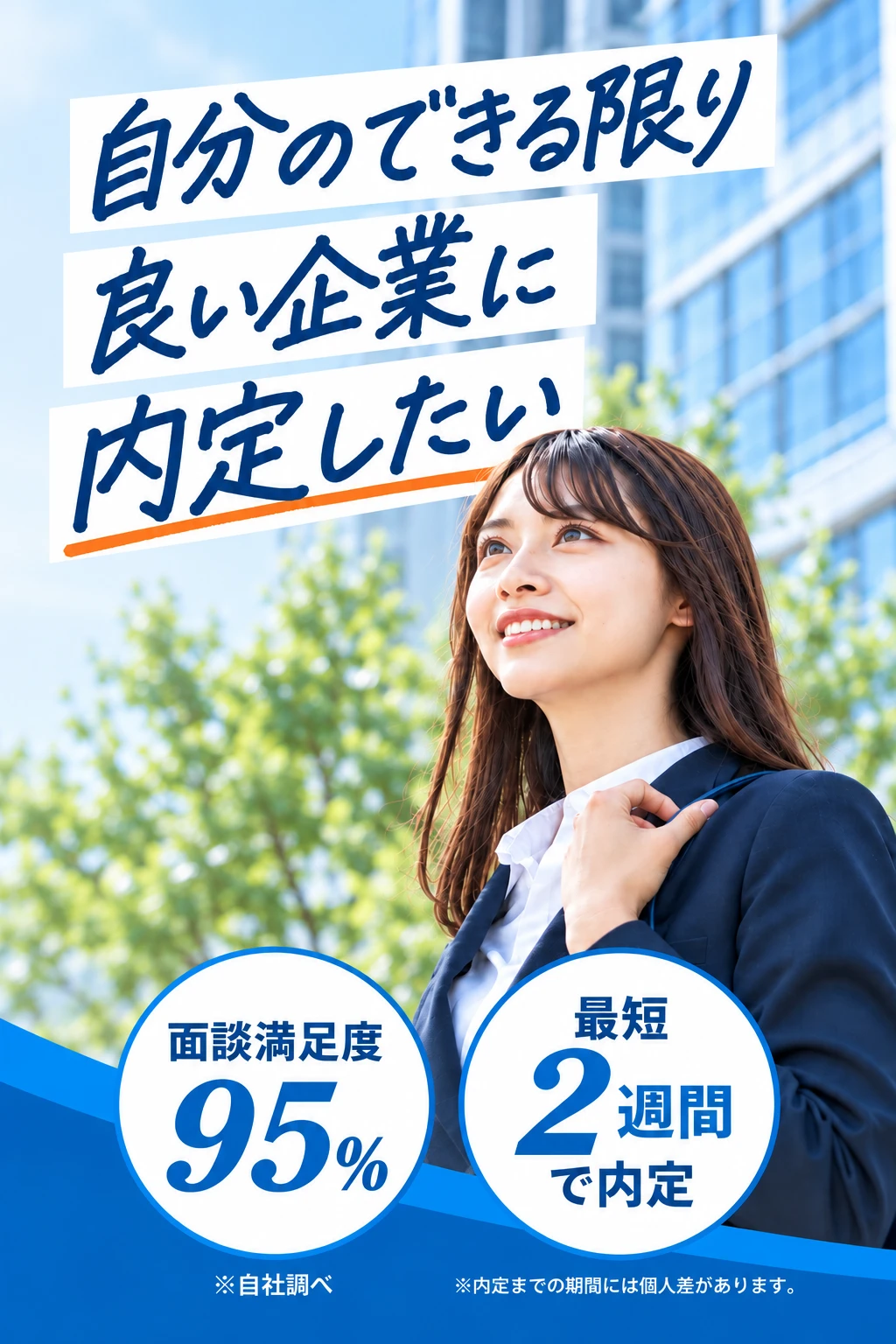 自分のできる限り良い企業に内定したい 面談満足度95% 最短2週間で内定